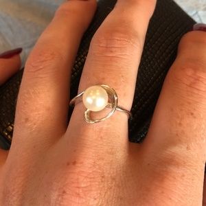 Sterling Silver Swirl Pearl Ring
